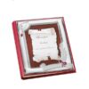 Album Portafoto Laurea Valenti 53518 realizzato in pelle colore rosso e inserti in argento bilaminato lucido e satinato.