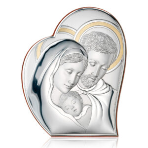 Pannello Sacra Famiglia Valenti 81050 4L in argento laminato. Dimensioni: 21,5 X 26 cm