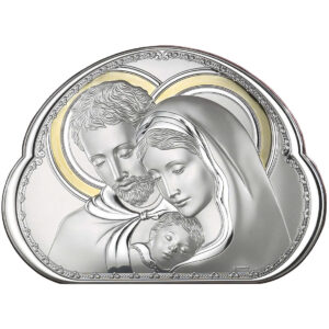 Pannello Sacra Famiglia Valenti 8002 6 in argento laminato. Dimensioni 44x32,5 cm