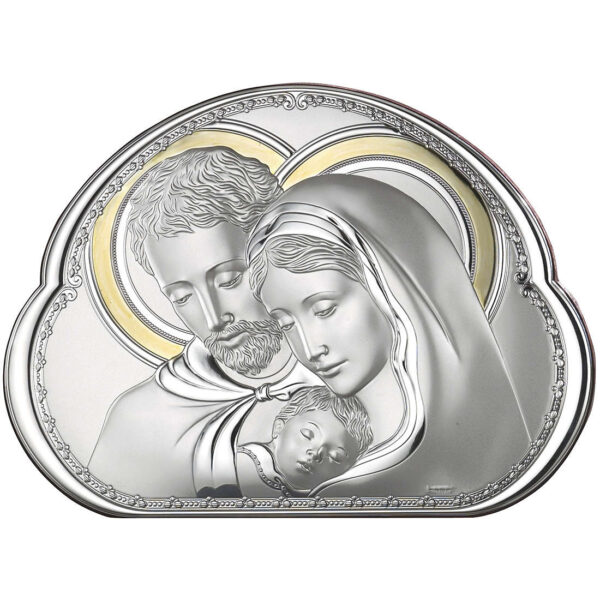 Pannello Sacra Famiglia Valenti 8002 6 in argento laminato. Dimensioni 44x32,5 cm